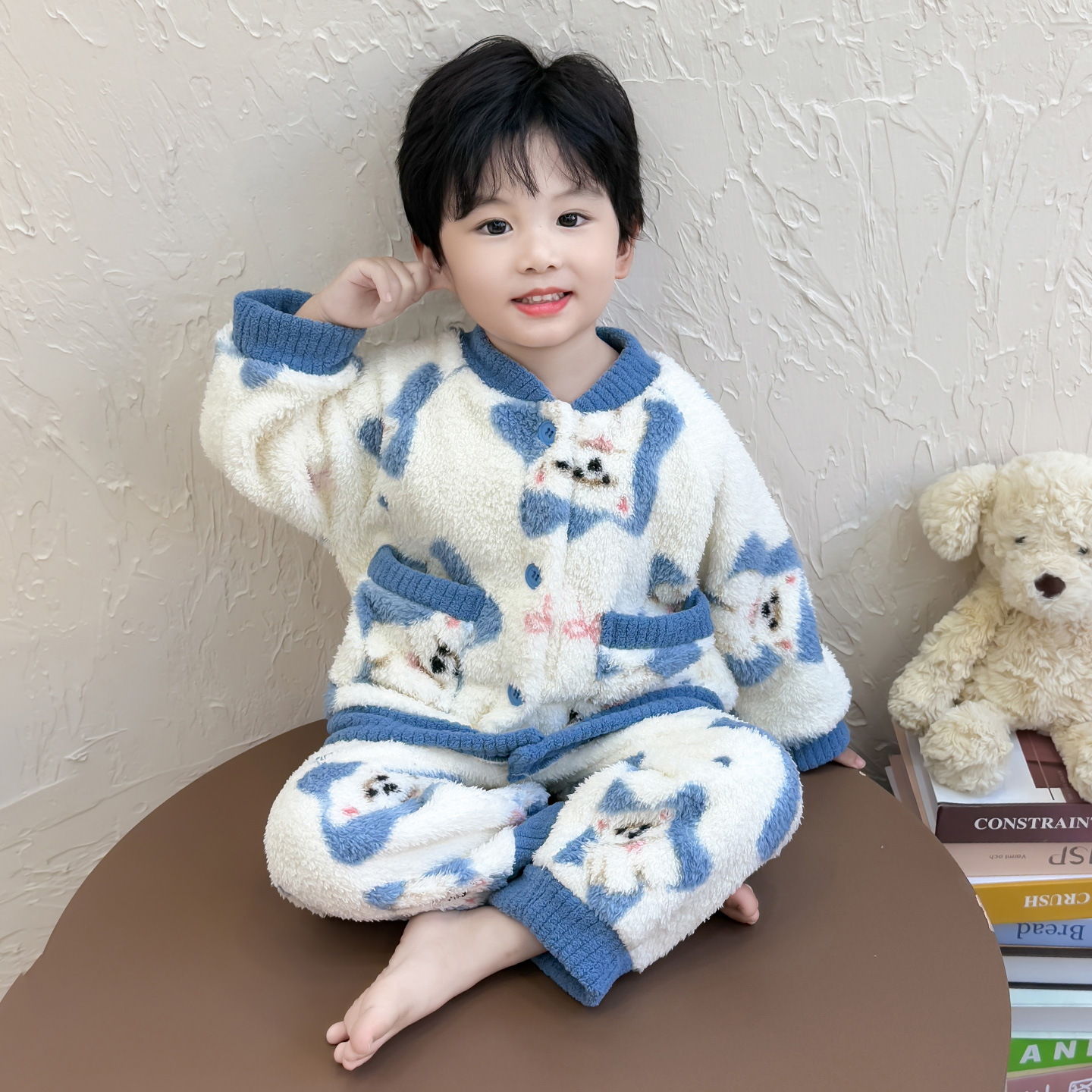 儿童睡衣男童秋冬款2025新款珊瑚绒星星狗家居服中小童套装两件套