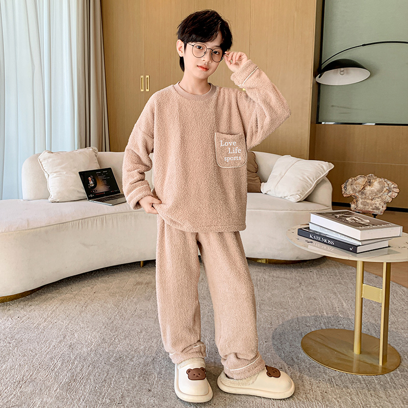 儿童装男童睡衣春秋冬款家居服加绒加厚冬季男孩大童珊瑚绒法兰绒