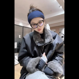 2024冬季抖音迟迟新款立领兔毛时尚双面穿个性休闲外套洋气爆款