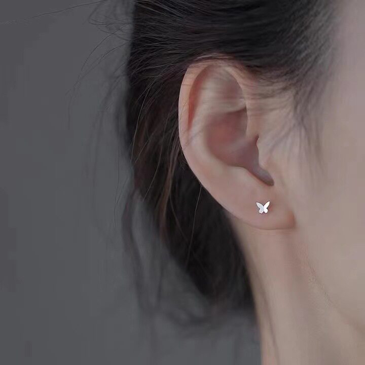 s999足银简约小巧耳钉新款小众设计精致清新气质几何耳饰女