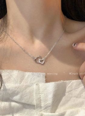 新款环环相扣爱心锁骨链项链女轻奢甜酷吊坠送女友闺蜜礼物