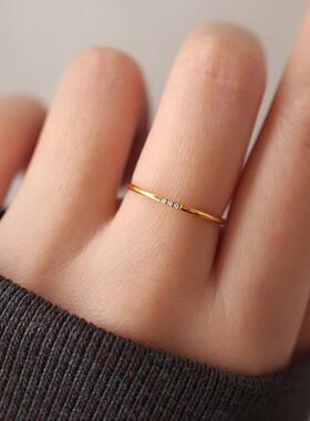 强推极细！不掉色碎钻日式戒指女简约小众轻奢ins风尾戒指环