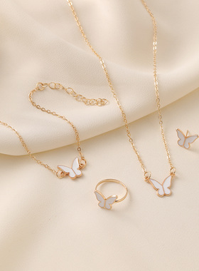 白色蝴蝶滴釉项链精致简约百搭小众时尚高级感锁骨链气质项链套装