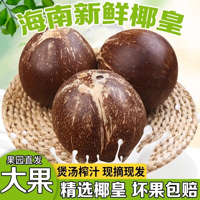 正宗海南去皮黑色黑壳牛奶椰皇椰肉新鲜老椰子椰汁9个装整箱包邮