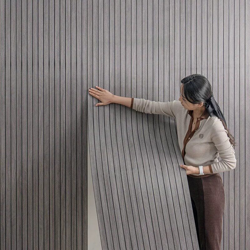 3D立体木纹格栅墙贴木饰面墙纸