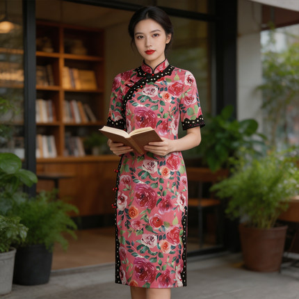 复古风旗袍女夏季新款优雅中国风印花日常改良中长款连衣裙