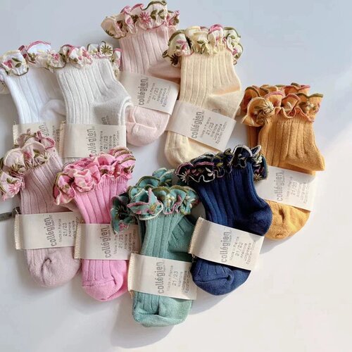春夏女童宝宝柔软刺绣花边短袜子
