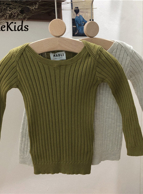 25AW秋冬 Mabli男女儿童宝宝坑条长袖针织衫婴幼儿套头毛衣打底衫