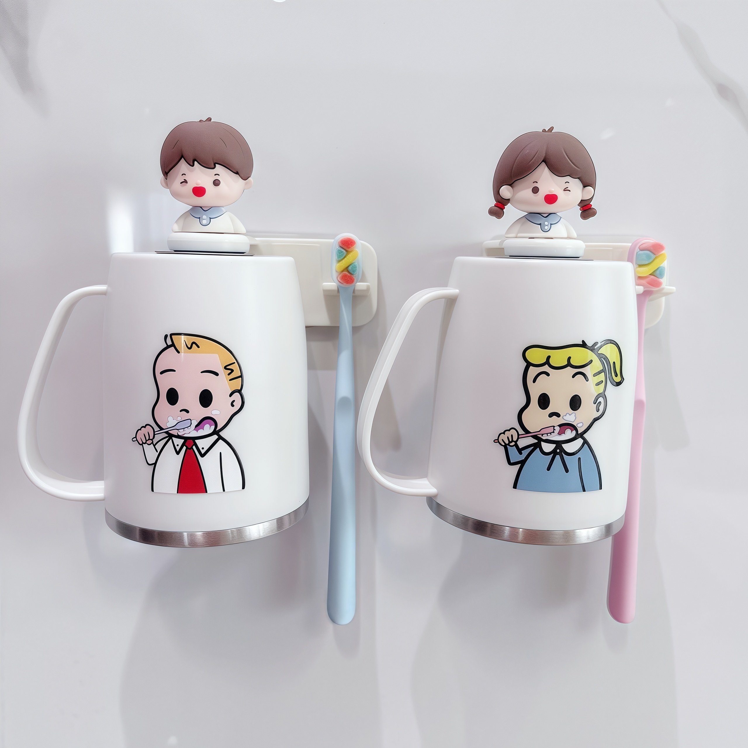 牙刷置物架磁吸不锈钢漱口杯男孩女孩壁挂式情侣倒挂刷牙杯子一对