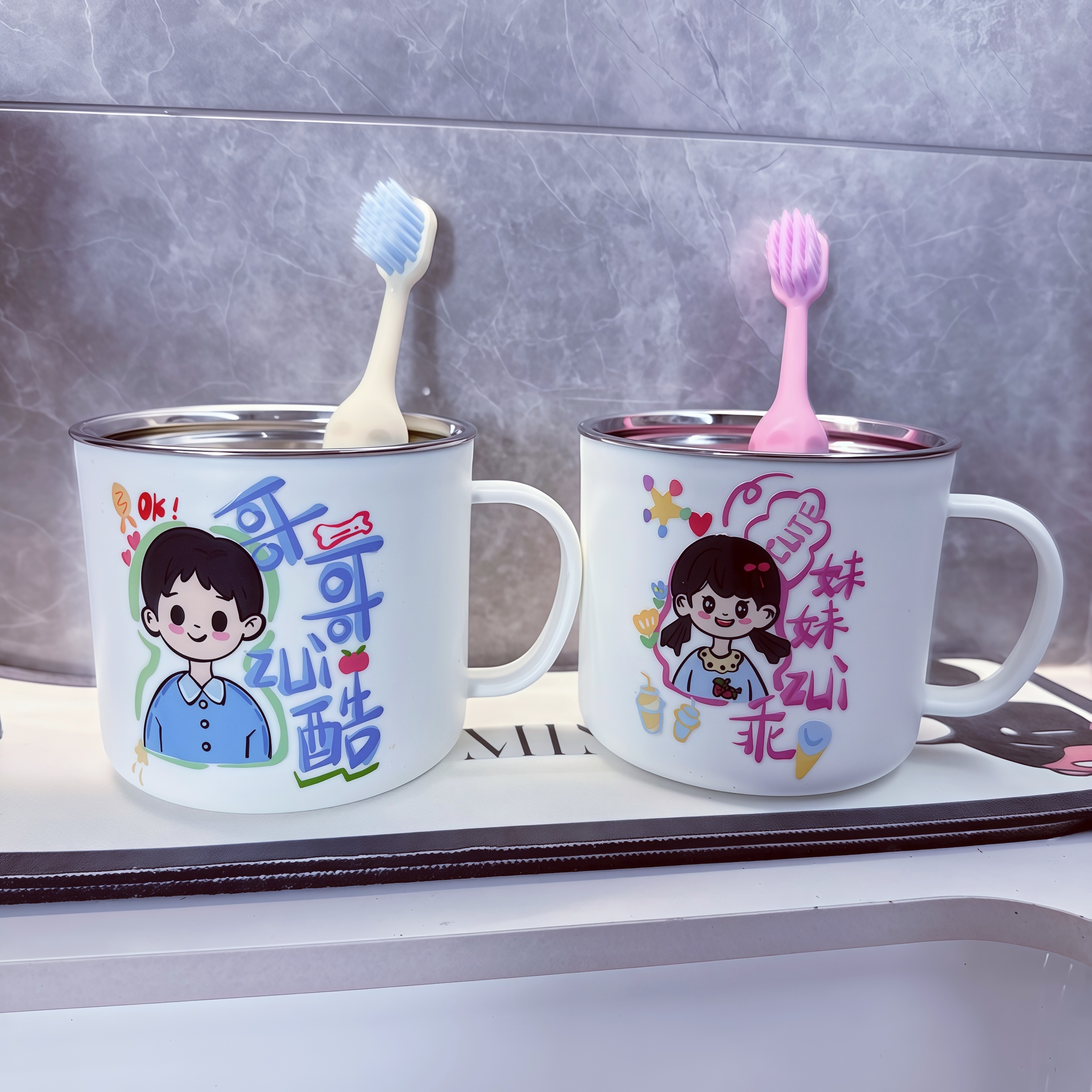 儿童刷牙杯子洗漱家用牙缸牙具杯牙刷杯304不锈钢漱口杯男孩女孩