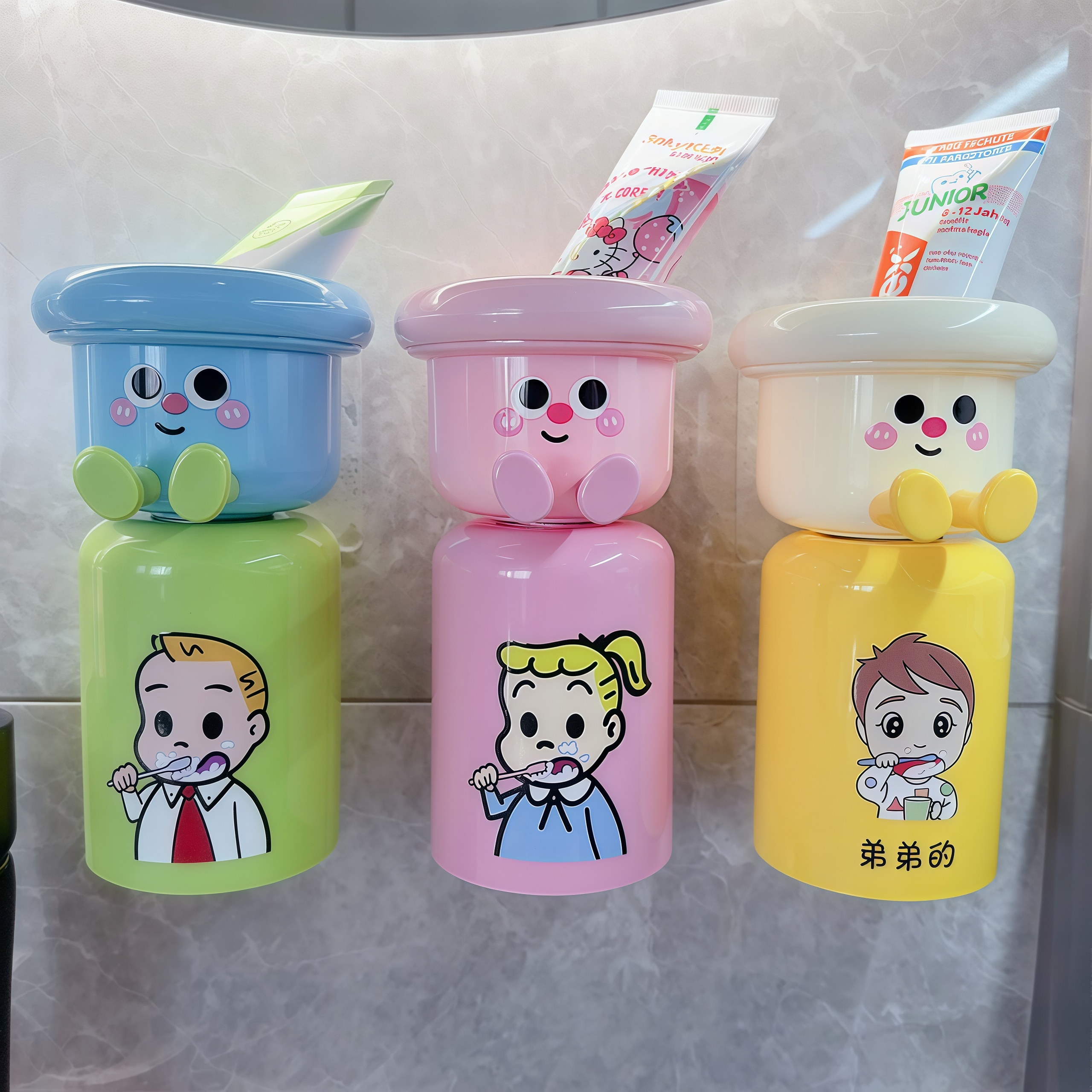 磁吸漱口杯男孩女孩儿童壁挂式免打孔倒挂刷牙杯洗漱杯牙刷置物架