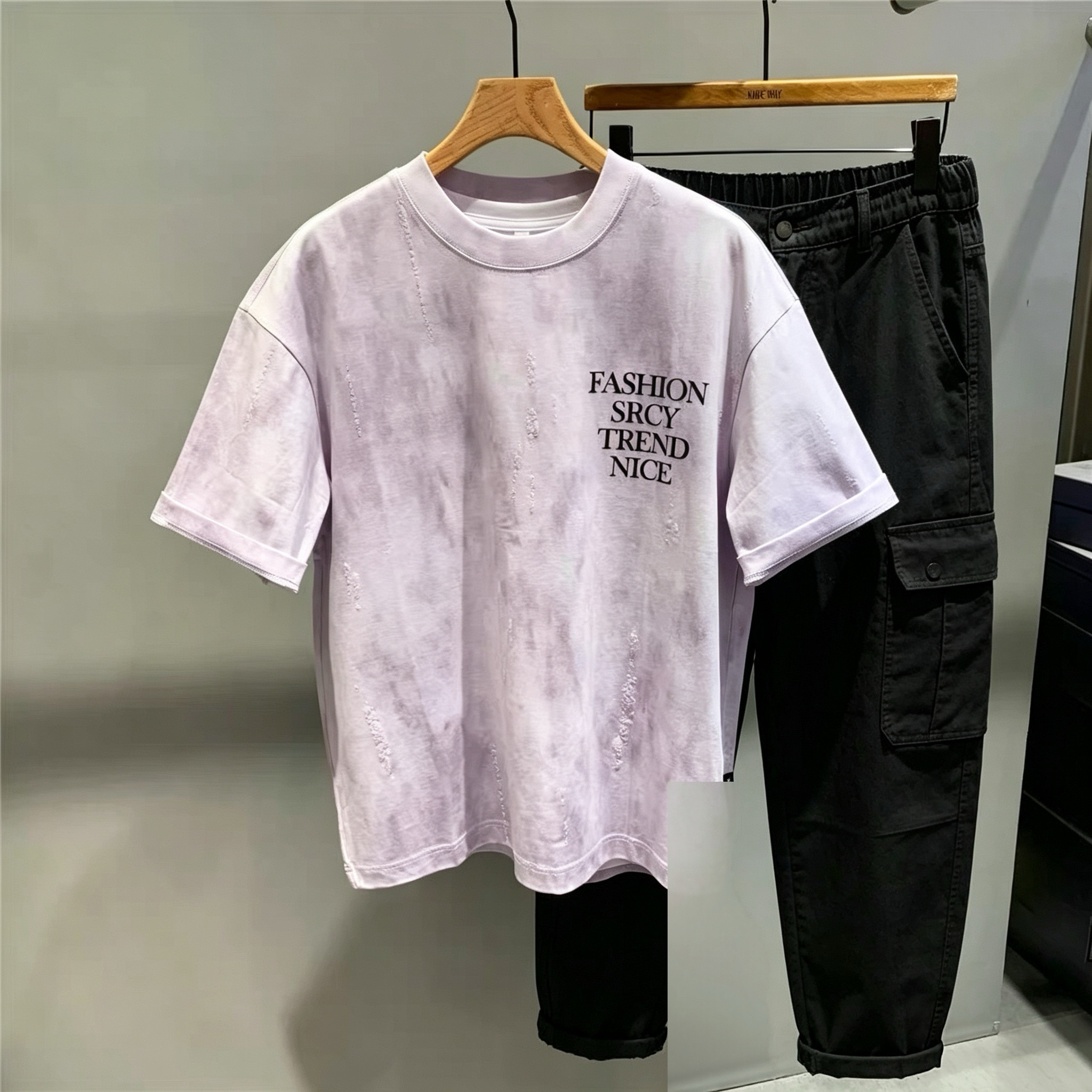 潮牌夏季扎染水洗字母印花短袖T恤美式休闲男士痞帅个性半袖打底t