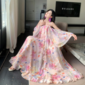 三亚海边度假长裙裙沙滩裙海岛女法式 超仙粉色甜美雪纺连衣裙气质