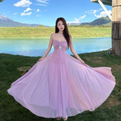 法式 绝美紫色连衣裙三亚海边度假穿 沙滩裙生日裙成人礼长裙礼服