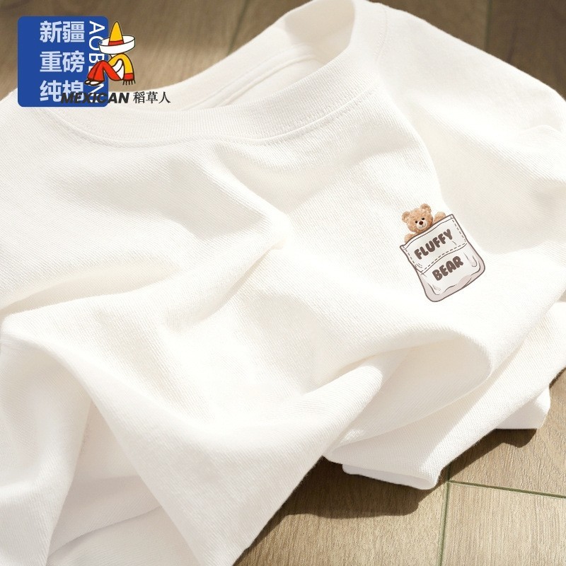 稻草人纯棉短袖t恤女夏季新款圆领上衣女款时尚减龄宽松休闲韩版