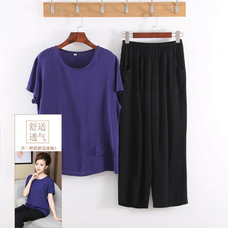 夏季绵绸短袖女夏人造棉中老年加肥加大套装竹节棉外穿睡衣家居服|ruв категории Женская одежда, женской одежды - от Buy2taobao.com для оказания профессиональной услуги покупки агента Taobao