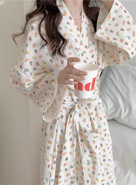 女可爱小熊浴袍长款宽松和服睡袍