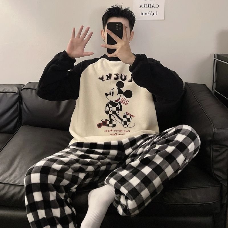 男士珊瑚绒加厚加绒睡衣