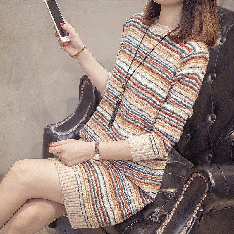 彩色毛衣女中长款条纹打底针织衫百搭宽松显瘦温柔风毛衣。。在类目 女装/女士精品, 毛衣中 - 来自Buy2taobao.com提供专业的淘宝代购服务