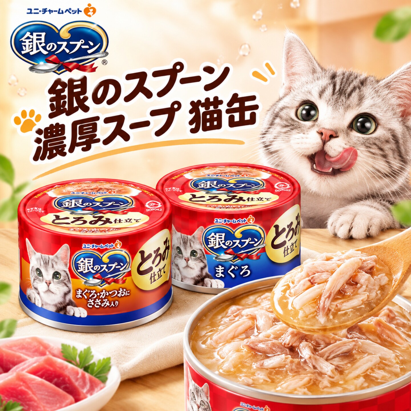 日本进口银勺三星猫罐头猫粮奢侈金枪鱼鸡肉海鲜浓厚汤罐补水湿粮