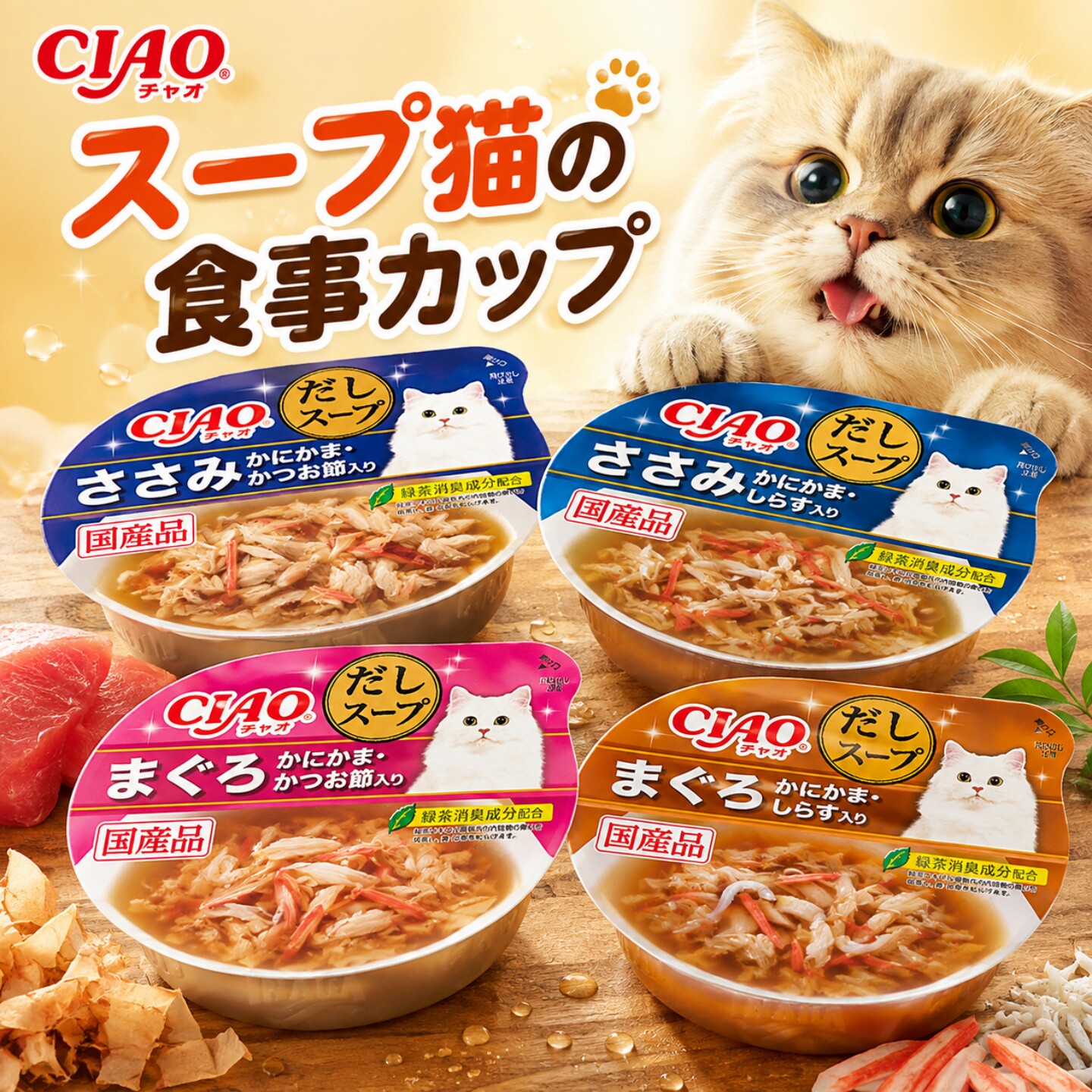 日本进口Ciao伊纳宝海鲜高汤杯啾噜慕斯果冻杯猫零食补水猫湿粮