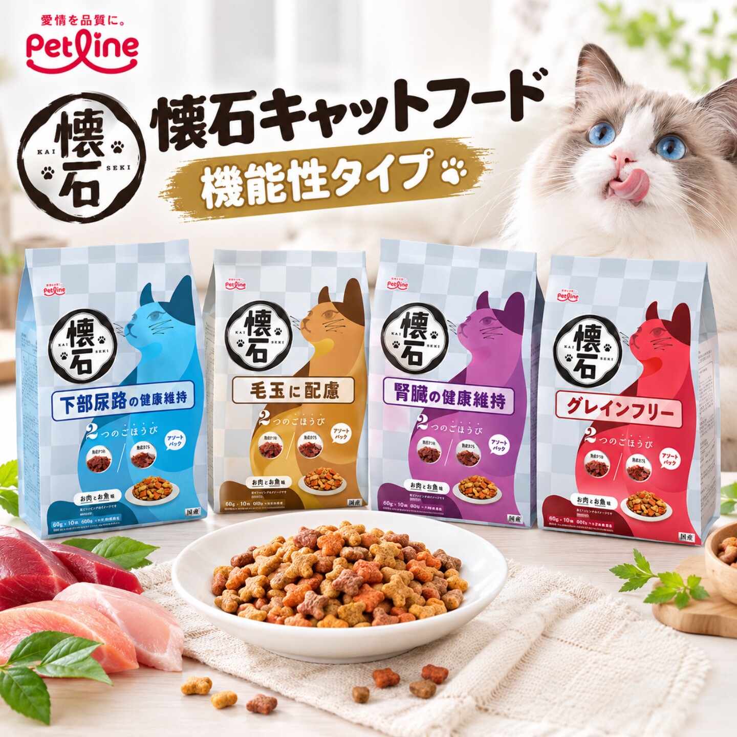 日本进口日清怀石成猫主粮双拼海鲜猫粮去毛球肾脏健康下部尿路