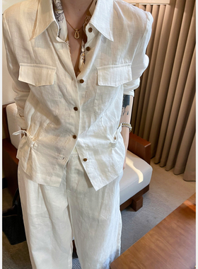 SANJUN高端定制【絮序于语】老钱风翻领收腰休闲百搭款衬衫6826