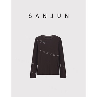SANJUN高端定制【小众之都】休闲简约百搭纯色长袖T恤衫2067