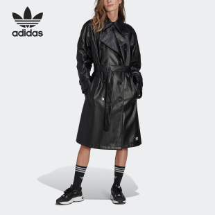 翻领皮衣防风夹克II6083 26夏三叶草女子长款 Adidas 阿迪达斯正品