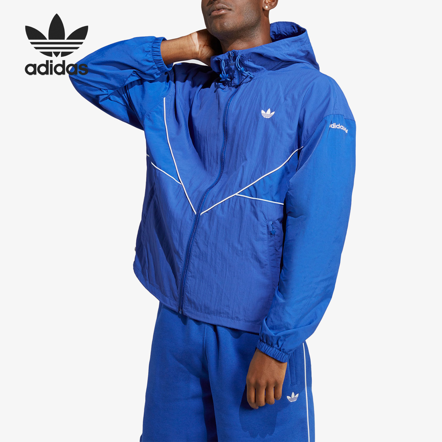 阿迪达斯男士连帽运动梭织夹克