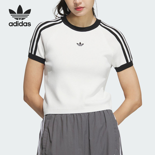 针织短袖 26夏三叶草女士修身 T恤JI7049 阿迪达斯正品 Adidas