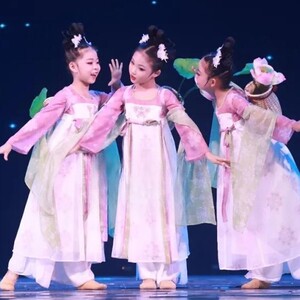 古典舞演出服女儿童飘逸襦裙池上同款舞蹈裙春三月古风表演服汉服