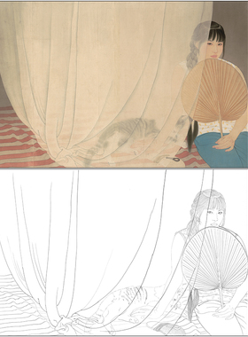 何家英夏《静夜思》工笔画白描线稿现代人物底稿临摹实物打印Q033