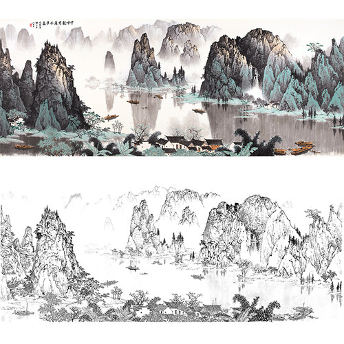 工笔画白描底稿线稿横幅临摹实物