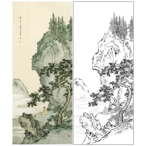 陈少梅工笔画白描底稿实物打印