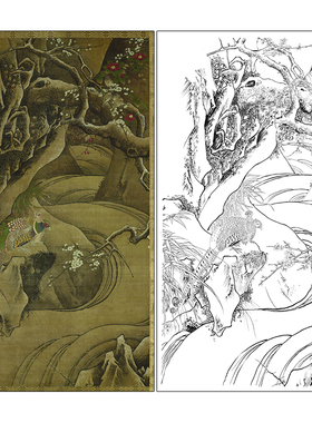 吕纪花鸟工笔画白描底稿《四季花鸟图》临摹勾线高清打印稿MD13