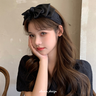 黑色大蝴蝶结发箍女高级感气质网红百搭外出压发头箍发卡头饰复古