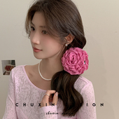 网红抓夹女caro同款 精致玫瑰花时髦发夹2024年新款 高级鲨鱼夹头饰