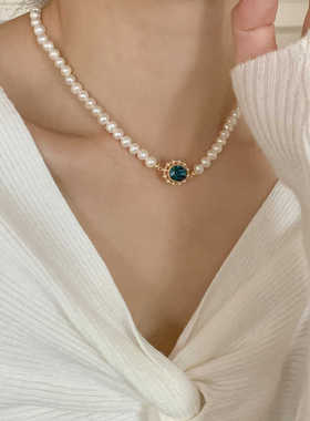 2024轻奢项链天然淡水珍珠海蓝宝