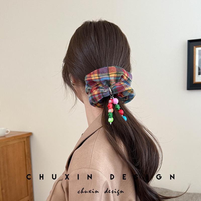彩虹格子大肠发圈超大头绳皮筋