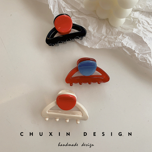 东大门高级感醋酸撞色小抓夹甜美百搭网红后脑勺发夹短发发抓韩国