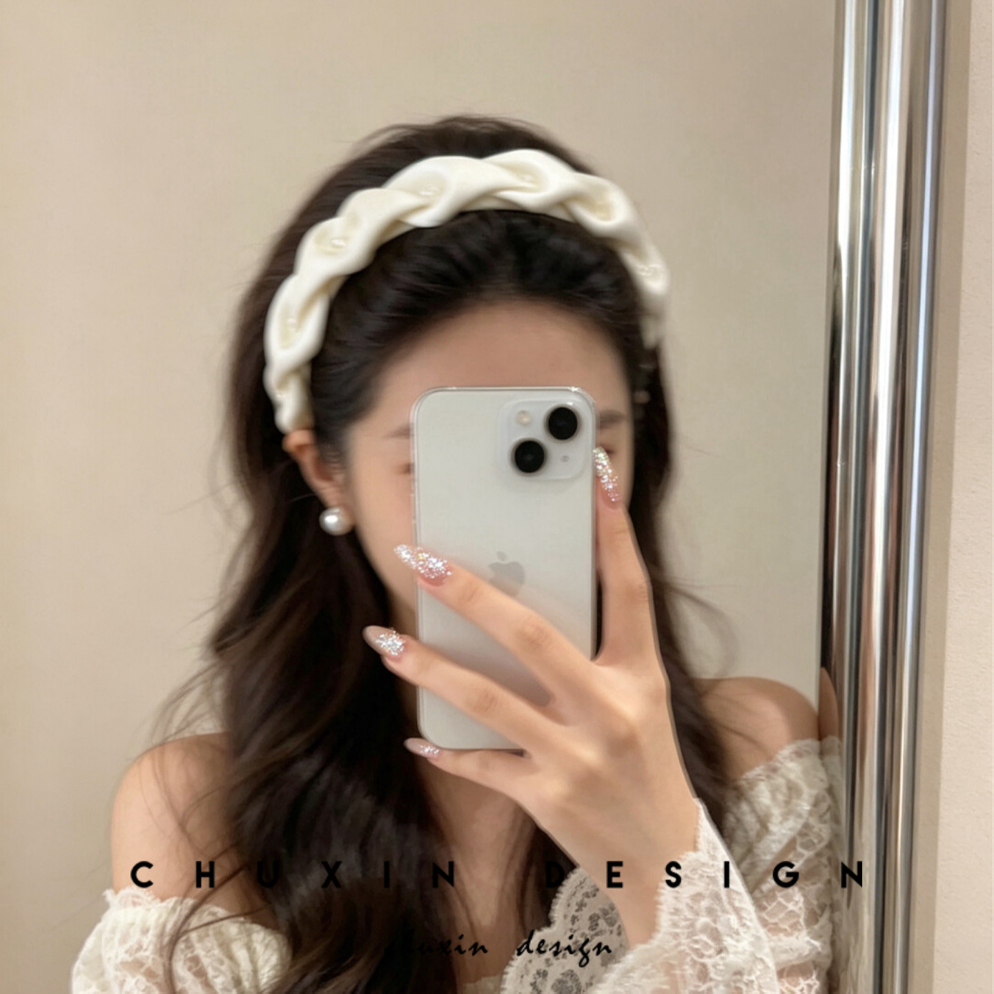 韩版时尚气质珍珠褶皱布艺发箍女高级感百搭高颅顶压发头箍显脸小