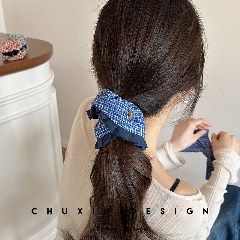 学院风蓝色格子大肠圈2025新款气质高级感马尾丸子头发绳皮筋发圈,饰品/流行首饰/时尚饰品新,发饰,淘宝优惠券,粉丝福利购,淘宝优惠卷