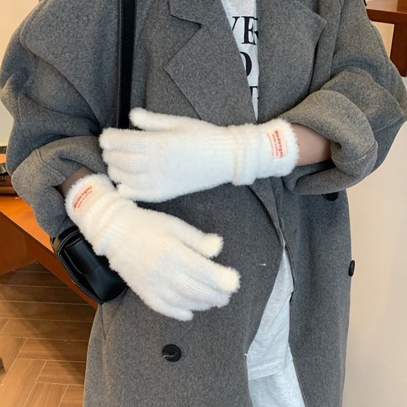 可爱毛绒绒纯色针织手套女冬保暖韩国ins仿貂绒五指骑行触屏手套,服饰配件/皮带/帽子/围巾,手套,淘宝优惠券,粉丝福利购,淘宝优惠卷