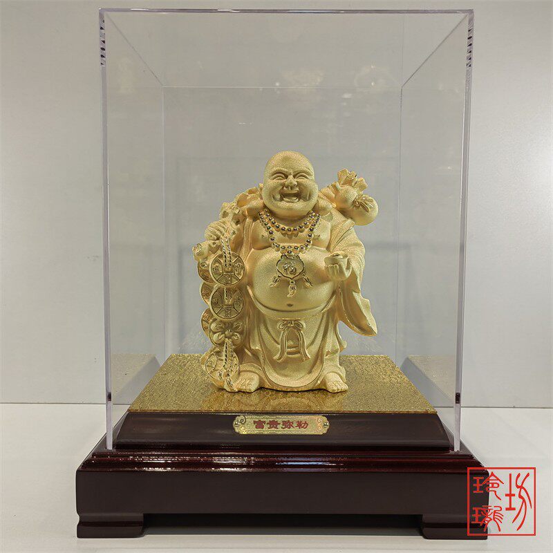 绒沙金黄金摆件招财弥勒佛笑佛钱袋佛金银装饰佛像桌面摆放送礼