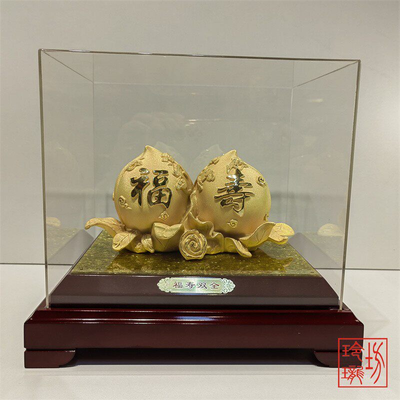 绒沙金黄金贺寿礼品福寿金桃双桃金银桌面摆件饰品长辈送礼祝福