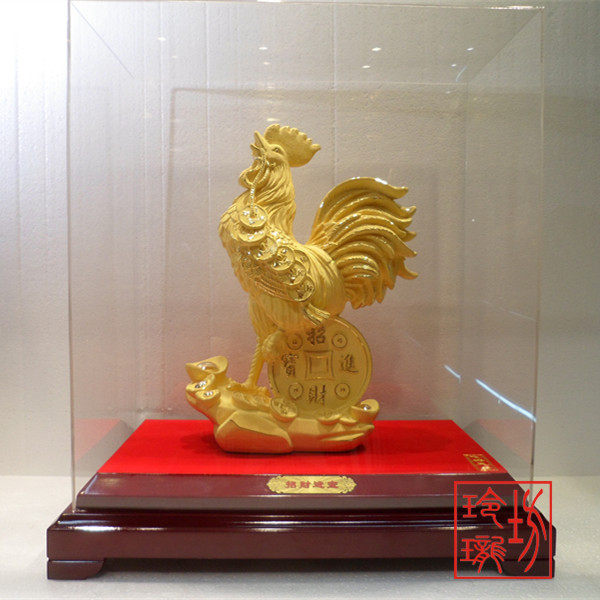 绒沙金礼品 黄金摆件 商务礼品 大吉大利 金鸡送财 财源广进鸡