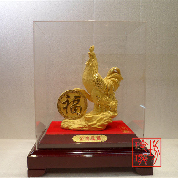 绒沙金黄金摆件 商务礼品 金鸡送福 大吉大利 鸡年新品工艺品金银