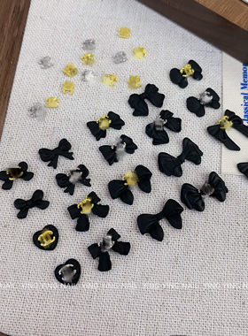 美甲爆款黑色经典款小香风蝴蝶结
