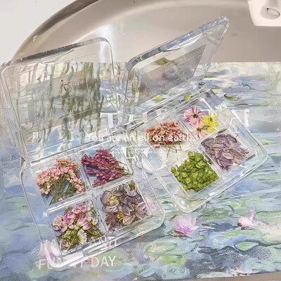 美甲爆款四宫格油画系列美甲干花